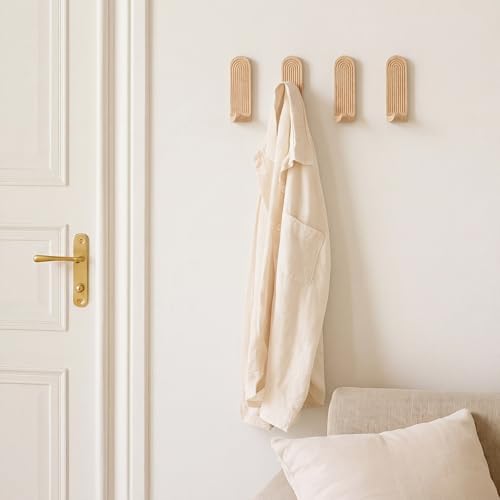AceOrbit 4 Pcs Natural Rainbow Arch Adhesive Wall Hooks Boho Handmade Wooden No - Image 5