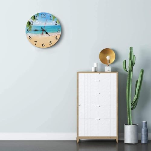 Britimes Round Wall Clock Silent Non-Ticking 12", Beach Palm - Image 3