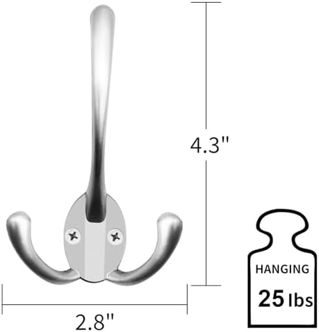 IBosins 6 Pack Matte Nickel Big Heavy Duty Three Prongs Coat Hooks - Image 7