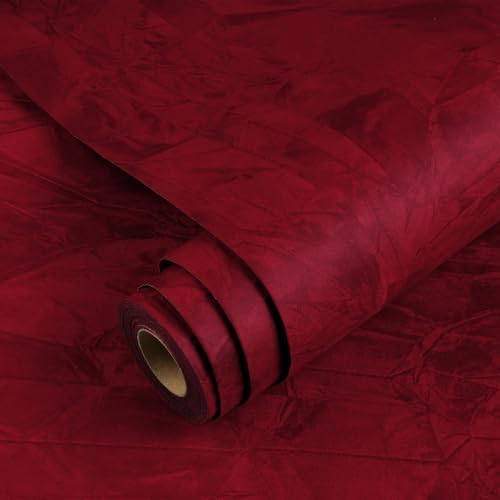 YENHOME Red Vintage Wallpaper Stick and Peel Self Adhesive Red Velvet Fabric by Yenhome
