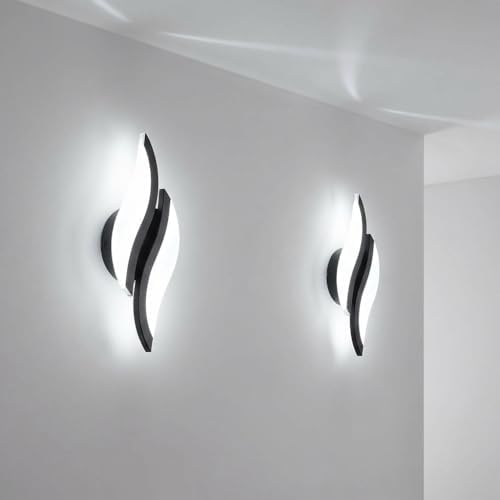 Modern LED Wall Sconce 2 Pack Wall Light Fixtures, 6000K Indoor Black Wall Light by Unknown