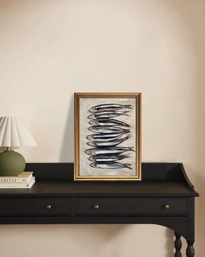KBKBART Gold Framed Sardine Wall Art, Coastal Fish Canvas Prints 12x16in - Image 7