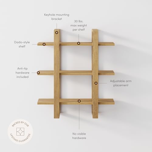Nathan James Benji Mid Century Wall Unit Bookcase, Decorative Floating 3-Tier - Image 4