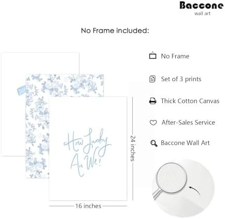 Baccone Blue Bow Wall Art Floral Canvas Wall Decor Coquette Flower Wall Art - Image 2