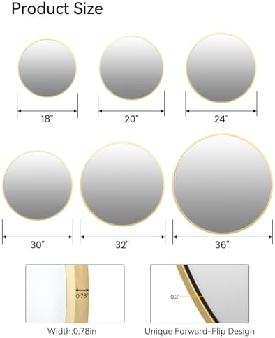 GarveeTech 20 Inch Golden Circle Wall Mirror, Modern Round Metal Framed Mirror - Image 5