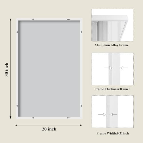 Koonmi White Rectangle Wall Mirror, 20x30 Inch Bathroom Mirror, Aluminum Frame - Image 2