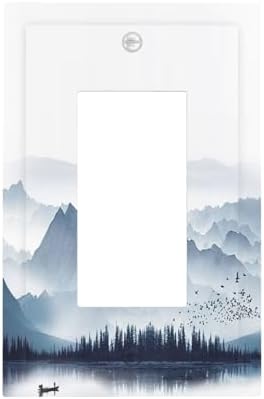Decorative Outlet Covers Mountain Foggy Lake Boat Grey Blue Forest Birds 1 Gang by Lightswitchcovers