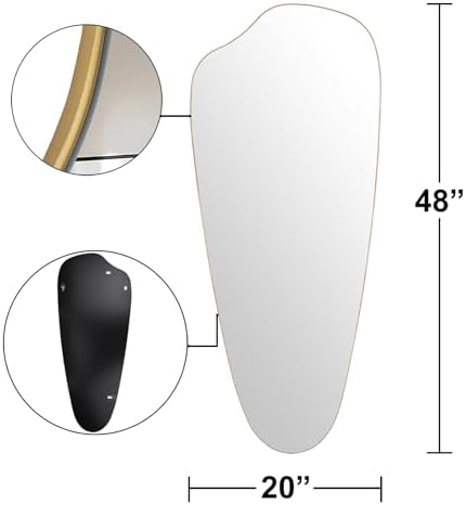 Irregular Asymmetrical Wall Mirror Full Length, 48x20 Inch Gold Mirror - Image 3