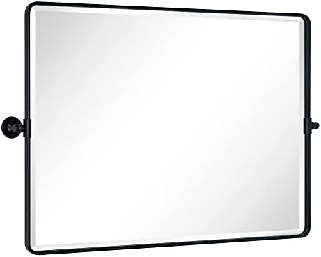TEHOME Pivot Mirror Matt Black Tilt Bathroom Vanity Mirror Black Metal Framed - Image 2