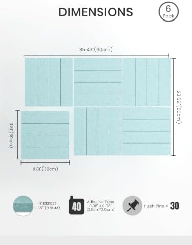 Bumusty 36" x 24" Large Cork Board Alternative, Aqua Blue - Image 2