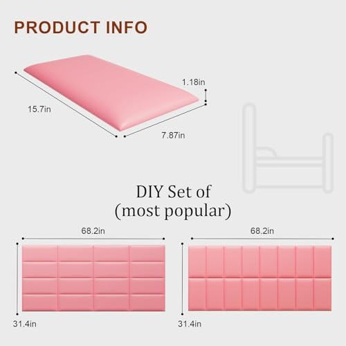 Peel and Stick Headboard Pink Upholstered Wall Panels, 4 Panels Sized 7.8" x - Image 2