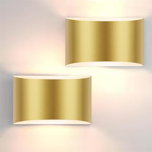 Modern LED Wall Sconces Set of 2, 3000K Gold Indoor Wall Light Fixture by FOLKSMATE