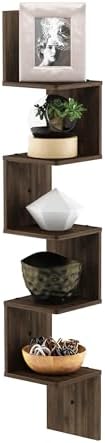 Furinno Rossi 5-Tier Wall Mount Floating Corner Square Shelf, Columbia Walnut - Image 4