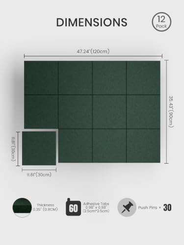 Bumusty 48"x 36" Large Felt Bulletin Board Tiles, Pine Green - Image 2