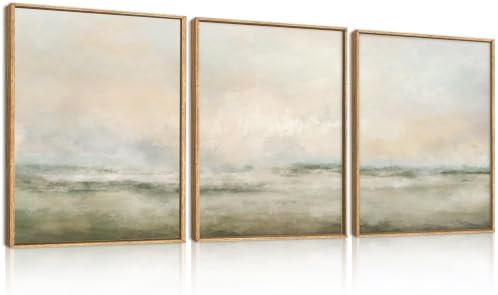 Aryroi Abstract Beige Green Landscape Framed Canvas Wall Art Set- 12"x16"x3 by Aryroi