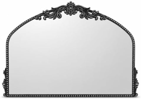 Arched Wall Mirror, 36×24 Inch Baroque Black Frame by Unknown