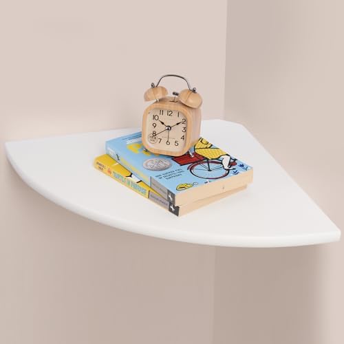 White Corner Wall Shelf 16inch Solid Oak Wood Floating Corner Shelf by GIEANOO