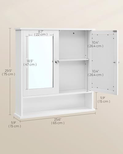 VASAGLE Bathroom Cabinet with Mirror, Wall-Mounted, 2 Mirrored Doors - Image 3