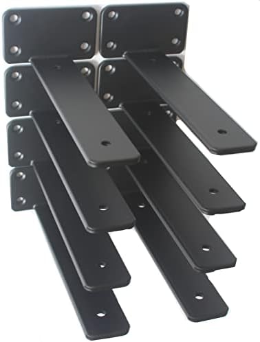 8 Pack - 8 inch Black Hidden L Shelf Bracket Iron Floating Shelf Brackets by MHMYDZ