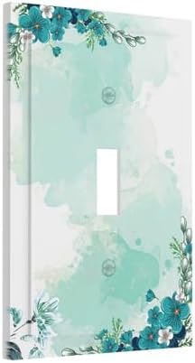 Decorative Light Switch Cover Blue Green Flowers Light Green Watercolor - Image 2