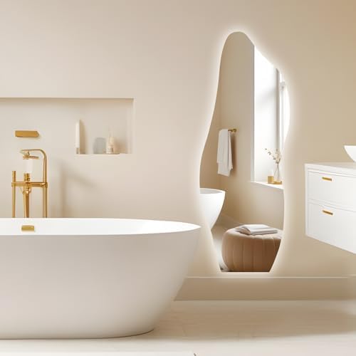 QDSSDECO 63" x 24" LED Full Length Wall Mirror, Wavy Frameless Design - Image 6