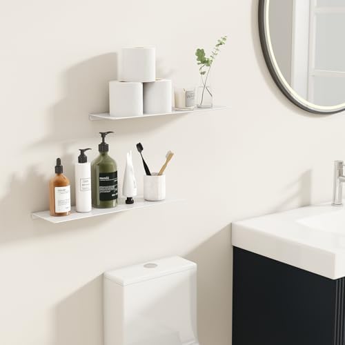 MKO 16" Floating Shelves for Wall, Metal Wall Mounted Shelf for Bathroom - Image 2