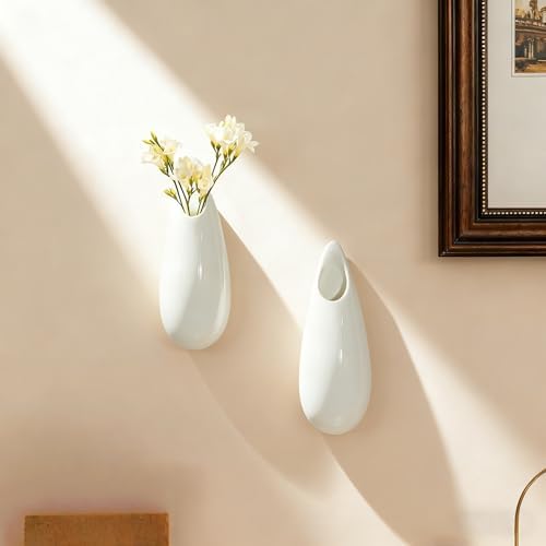 White Ceramic Wall Vases, 5.9 Inch, Teardrop Design - Image 6