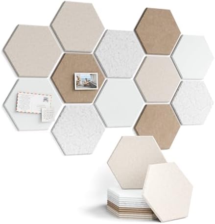 Fluxynara 12-Pack Hexagon Felt Bulletin Board Tiles, Stone Beige by FLUXYNARA
