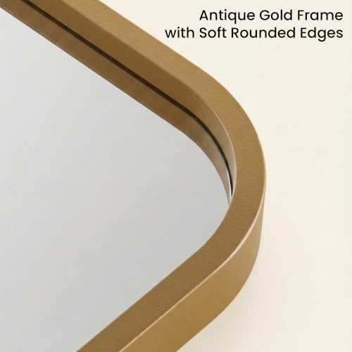 30x36 Inch Antique Gold Rounded Rectangle Bathroom Vanity Mirror - Image 4