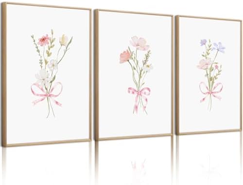 Girl Flower Bow Wall Art Coquette Pink Floral Canvas Wall Decor Nursery by Unknown