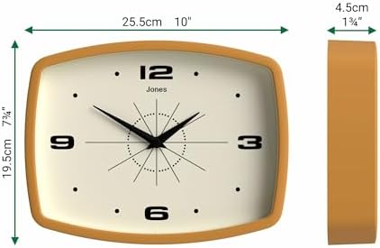 JONES CLOCKS® Movie wall Clock | Rectangular Retro Clock | 10" | Mustard Yellow - Image 4