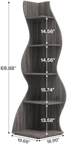 Tribesigns Corner Shelf, Modern 5-Tier Wall Corner Bookshelf, Stylish Corner - Image 3
