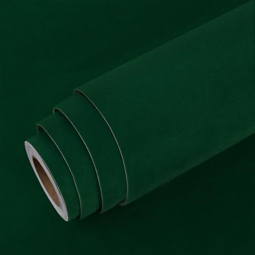 Stickyart 24"x160" Emerald Green Peel and Stick Felt Wallpaper Solid Color Soft by Stickyart