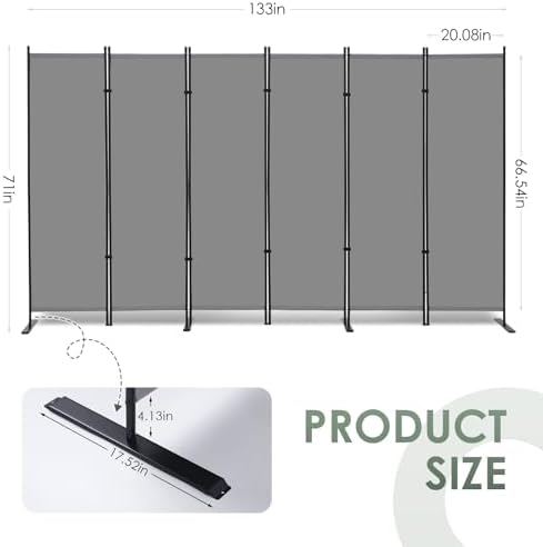 RANTILA 6 Panel Room Divider, 6 FT Folding Privacy Screen - Image 3