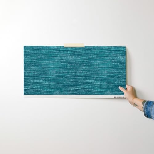 Spoonflower Faux Grasscloth Teal Peel and Stick Removable Wallpaper - Image 7