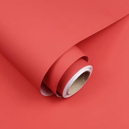 Red Peel and Stick Wallpaper 15.7"x1180" Solid Colour Contact Paper Modern by Uooar