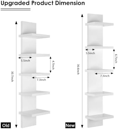 Homaterial 5 Tier Wall Shelf Unit, Small White Vertical Floating Shelf - Image 3