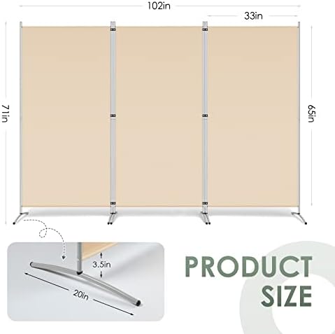 RANTILA 3 Panel Room Divider, 6 Ft Tall Folding Privacy Screen Freestanding - Image 2