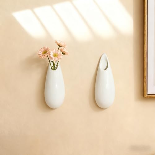 White Ceramic Wall Vases, 5.9 Inch, Teardrop Design - Image 4