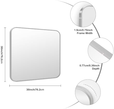KOCUUY Silver Bathroom Mirror, 30x30 Inch Bathroom Mirror - Image 2