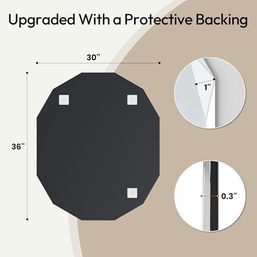 30" x 36" Large Faceted Frameless Wall Mirror, Diamond Edge Oval Bathroom - Image 3