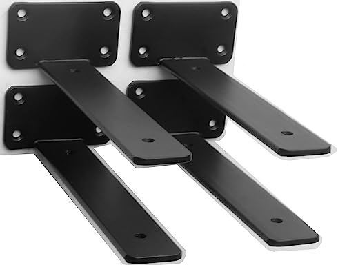 4 Pack - 8 inch Black Hidden L Shelf Bracket Iron Floating Shelf Brackets by MHMYDZ