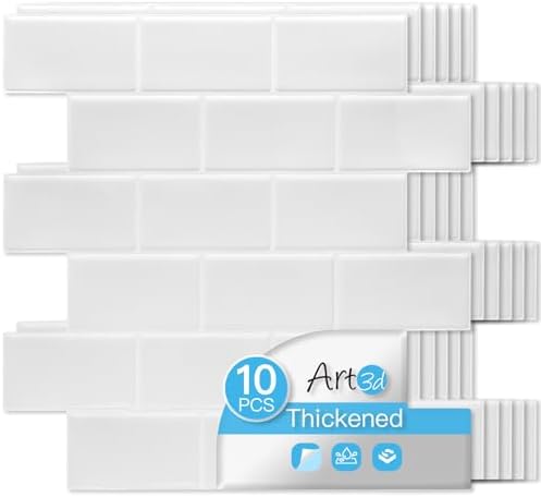 Art3d 10-Pack Subway Peel and Stick Backsplash, 12 x 12 Inch by Art3d