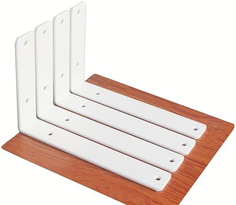 4 Pack - L 9" x H 6" x W1.5, 5mm Thick White L Shelf Bracket, Iron Shelf by MHMYDZ