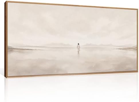 Large Abstract Jesus Christian Framed Canvas Wall Art, Neutral Beige Lake Wall by Unknown