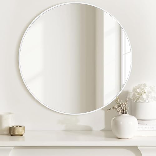 White Round Mirror 24 Inch, Circle Bathroom Vanity Mirror by WIOWUR