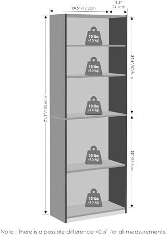 Furinno Jaya Simply Book Shelf, 5-Tier Bookshelf, Bookcase - Image 3