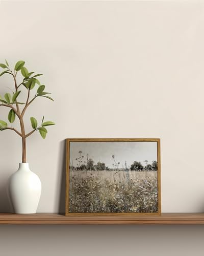 ARPEOTCY Vintage Framed Canvas Wall Art, Classical Wildflowers Field Sky - Image 2
