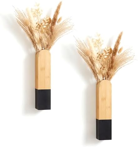 Modern Wall Vase, Natural and Black Two-Tone Finish, 11.8x2.6x1.6 Inches by WoParty