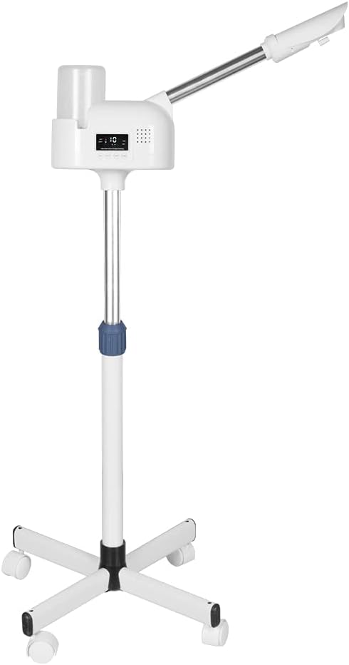 Upgrade Professional LCD Facial Steamer with Hot Mist, Esthetician Steamer for Salon Spa & Home, Stand Facial Steamer On Wheels, 33.8oz Large Upper Inlet Cup & 50s Fast Heating